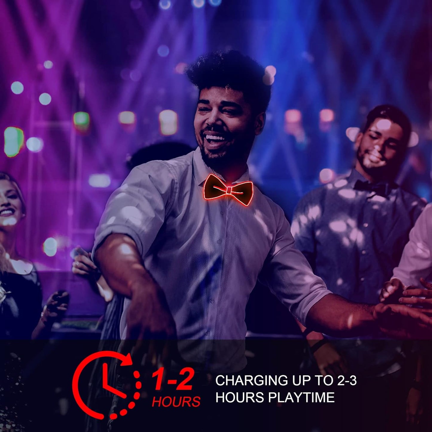 Ainiv Light Up Neckties Bowties Suspenders LED Party Supplies Glow in the Dark Adjustable for Women and Men Parties