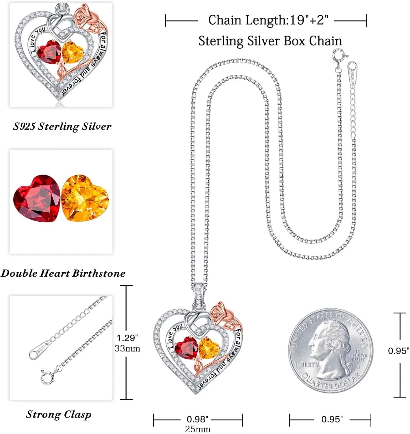 Iefil Christmas Gifts for Wife Women - 925 Sterling Silver Double Birthstone Necklace, Anniversary Birthday Gifts for Women, Jewelry Gift for Wife Girlfriend Mom Her