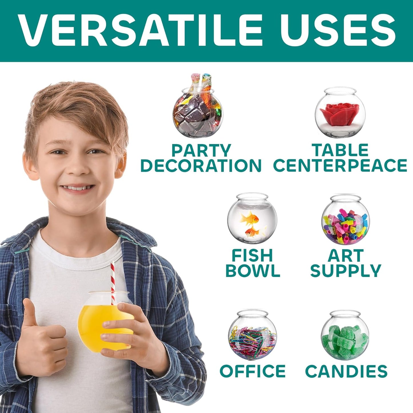 JoyServe 16 Oz Plastic Fish Bowl (12 Pack) 4 Inch Heavy Duty Plastic Ivy Bowls, for Candy, Carnival Games, Prizes, Centerpieces and Party Decoration Supplies, BPA-Free