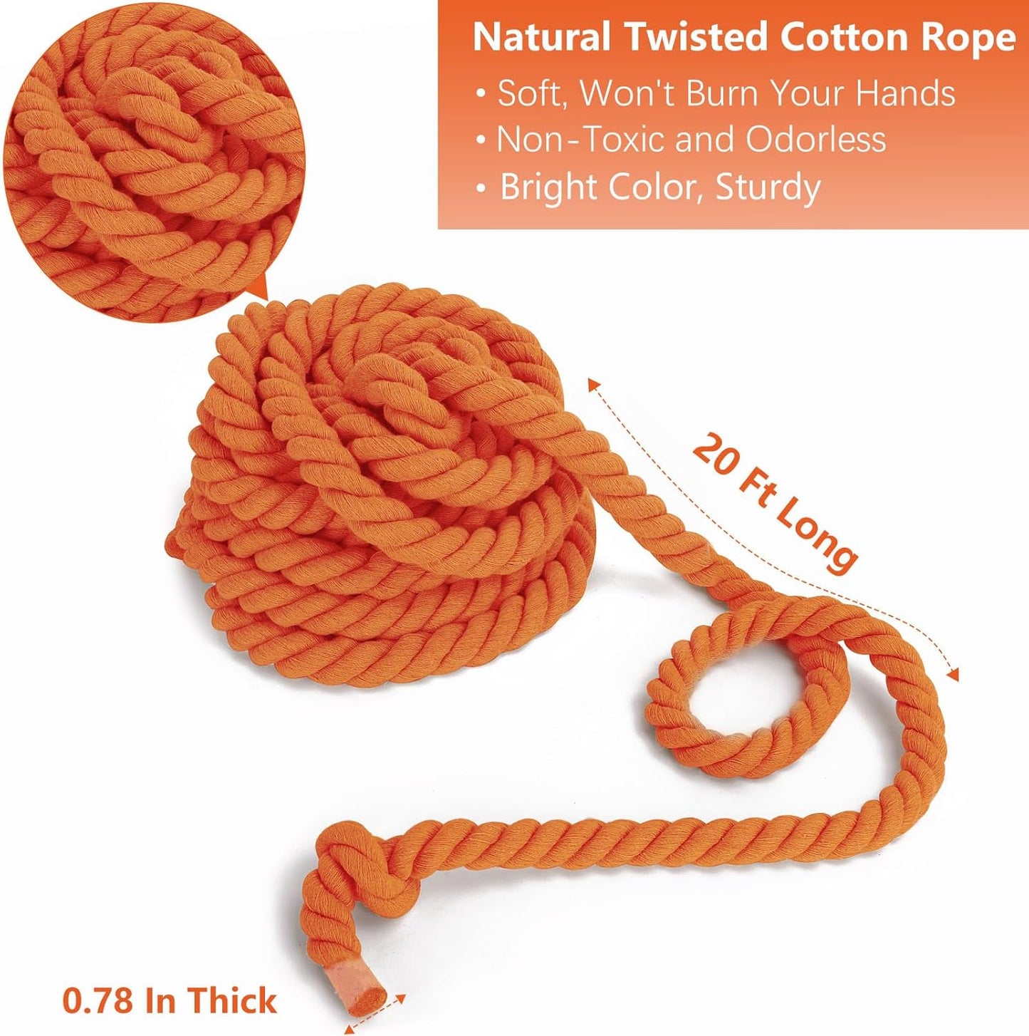 CWLAKON Field Day Games Tug of War Rope, Outdoor Games for Kids, Teens and Adults, Family Reunion Birthday Party, 20 Feet, Orange