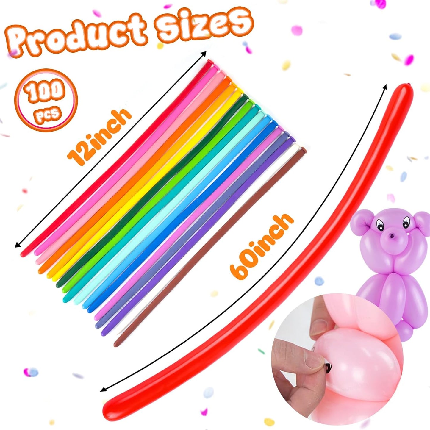 LovesTown 100PCS 260 Long Balloons, Twisting Animal Balloons Assorted Colors Thickening Latex Modeling Magic for Weddings Birthdays Festival Party Decoration