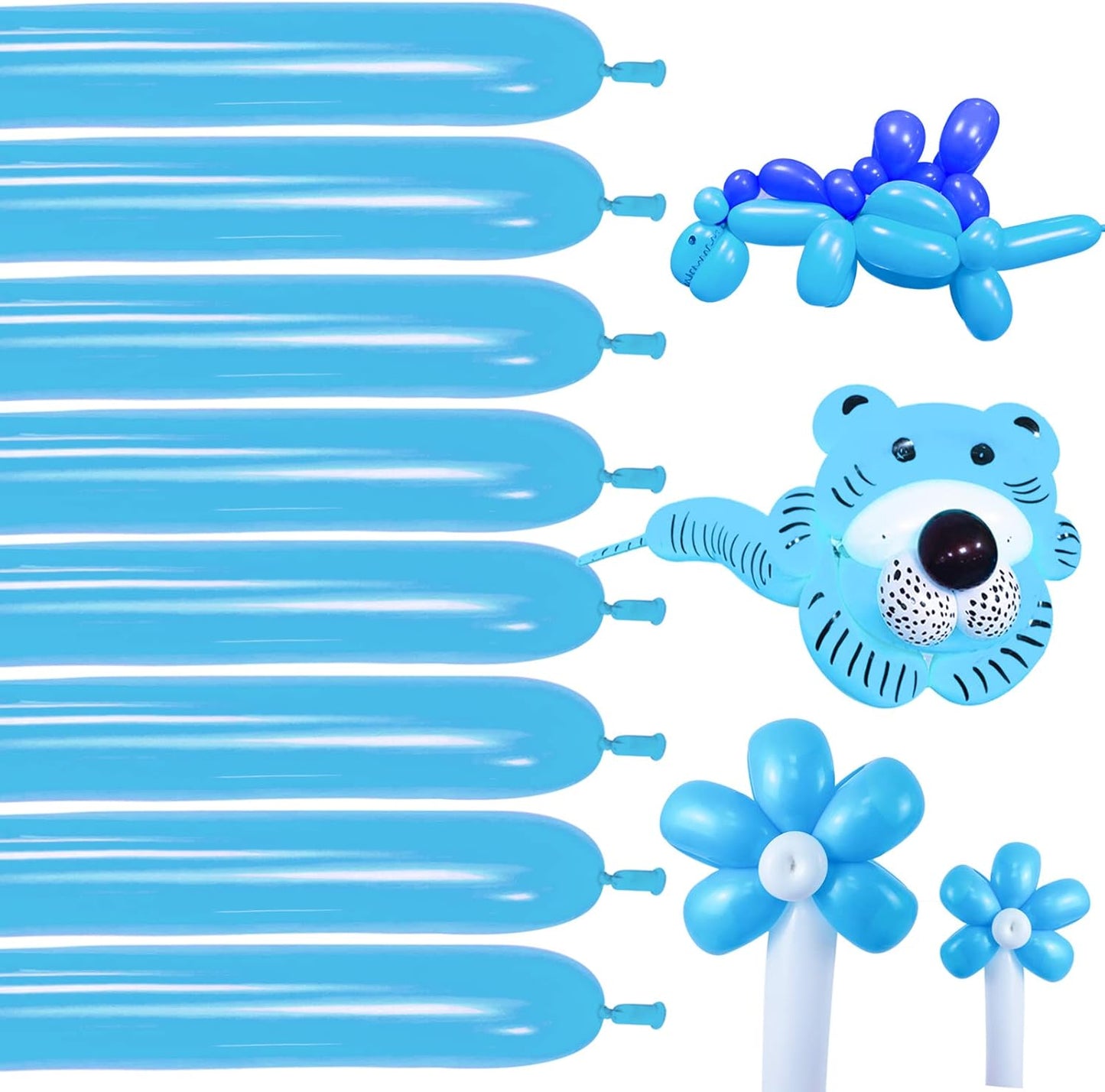 Light Blue Long Balloons for Balloon Animals, Baby Light Blue 260 Balloons Shiny Thick Latex 100 Pack, 260 Balloons Blue for Birthday Boy'S Baby Shower.Blue Magic Modelling Twisting Balloons.