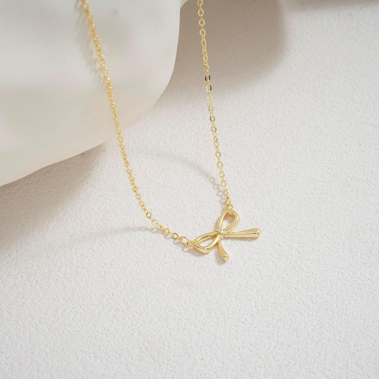 Stocking Stuffers for Women Dainty Bow Necklace 14K Gold Plated Cute Choker Small Pendant Charm Necklaces Teen Gift Trendy Stuff Personalized Jewelry Christmas Gifts
