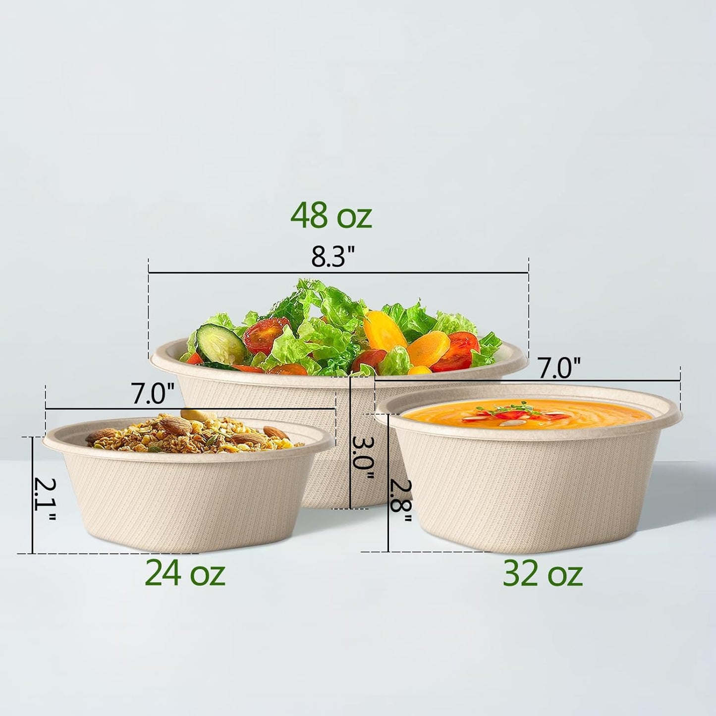 24 Oz Disposable Paper Bowls - Heavy Duty Disposable Bowls - Made from Natural Bagasse - Disposable Bowls for Hot Soup, Salad, Dessert, and More [50 Pack]
