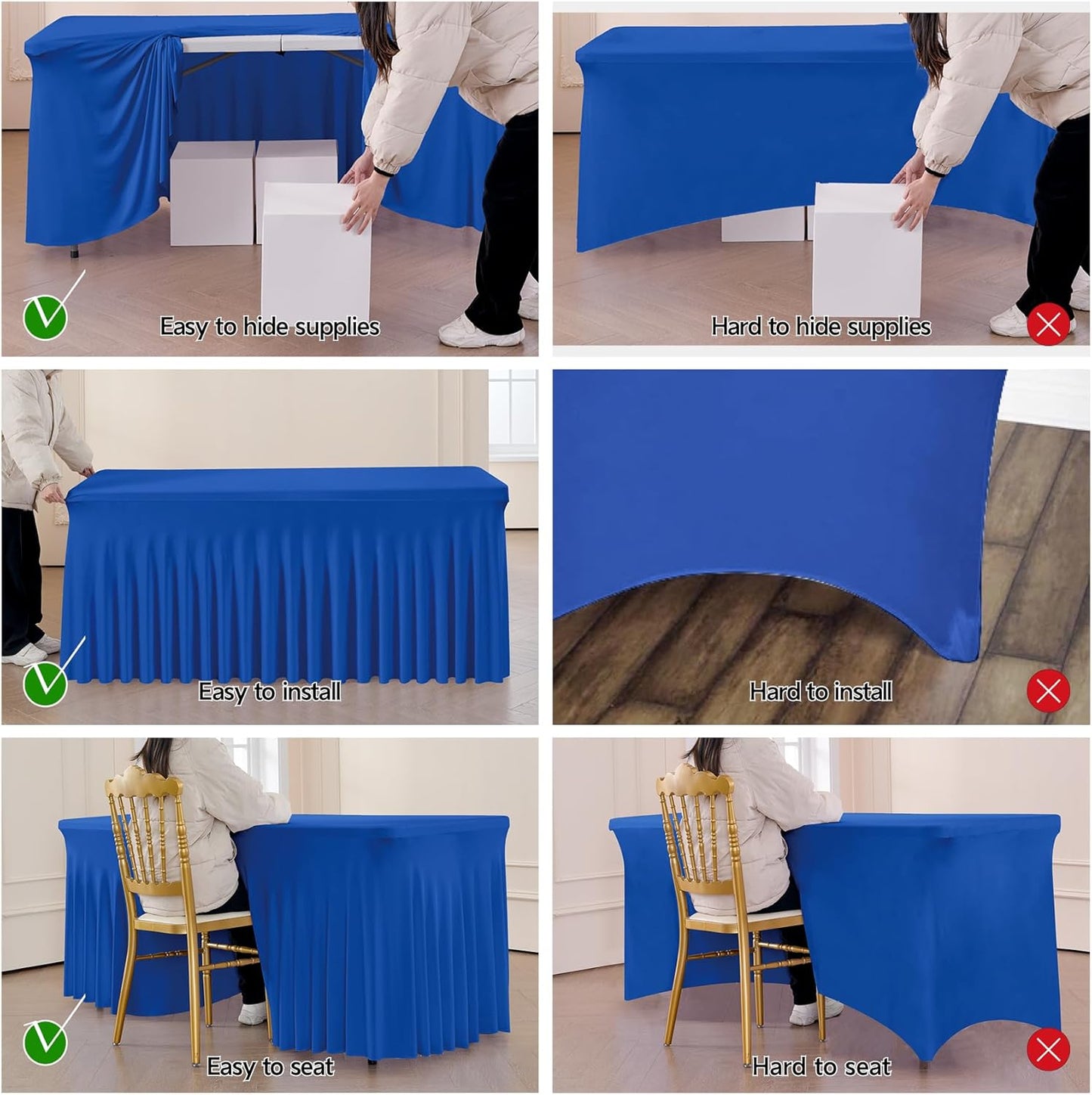 Leegleri 4 Pack Royal Blue Spandex Table Clothes for 6ft Rectangle Tables, Wrinkle Free Fitted Tablecloths for Parties, Weddings, Banquets, Baby Showers