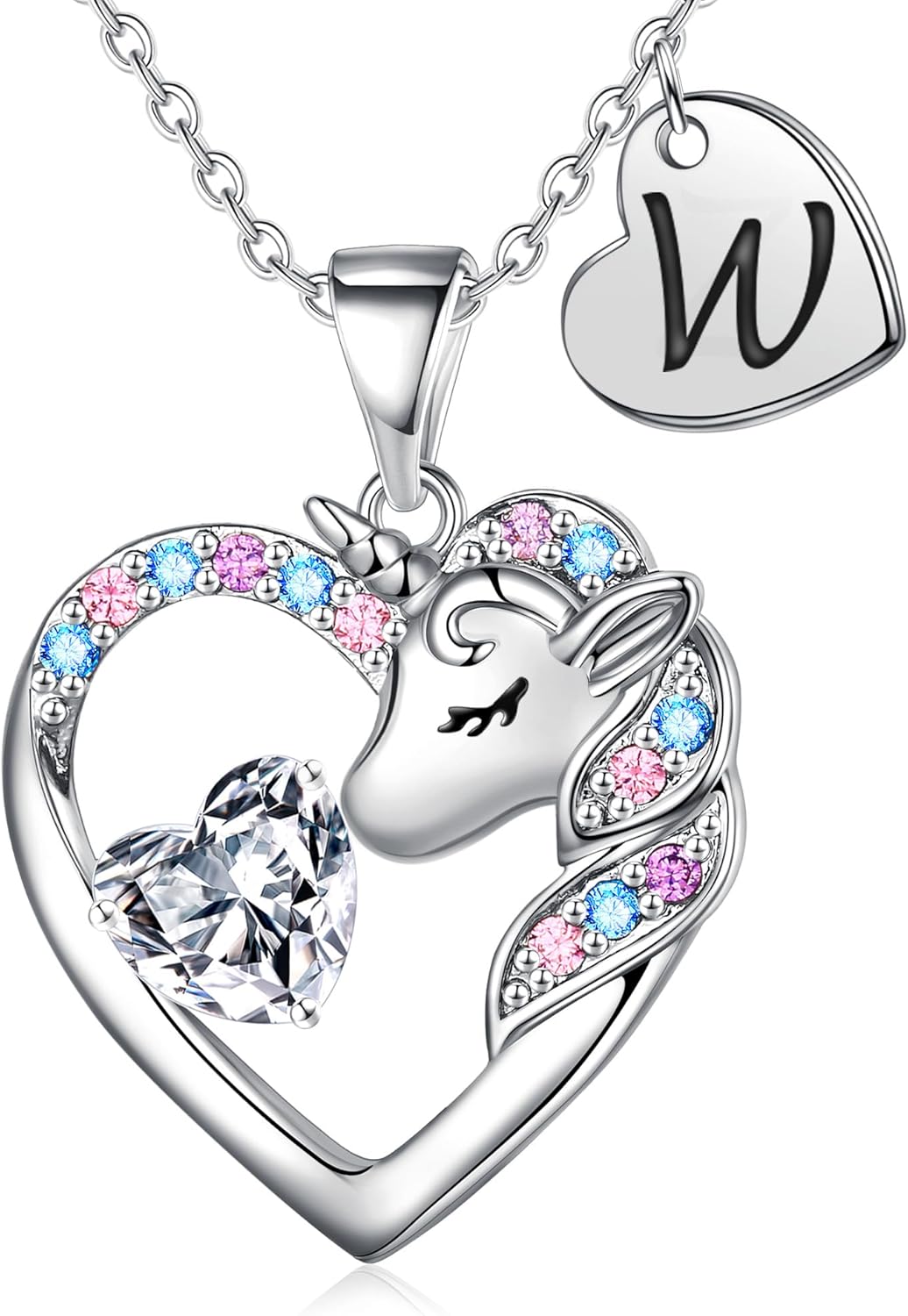 Christmas Gifts for Grandkids Kids - Colorful CZ Heart Initial Unicorn Necklace for Girls Jewelry Unicorn Birthday Gifts for Girls Stocking Stuffers for Kids