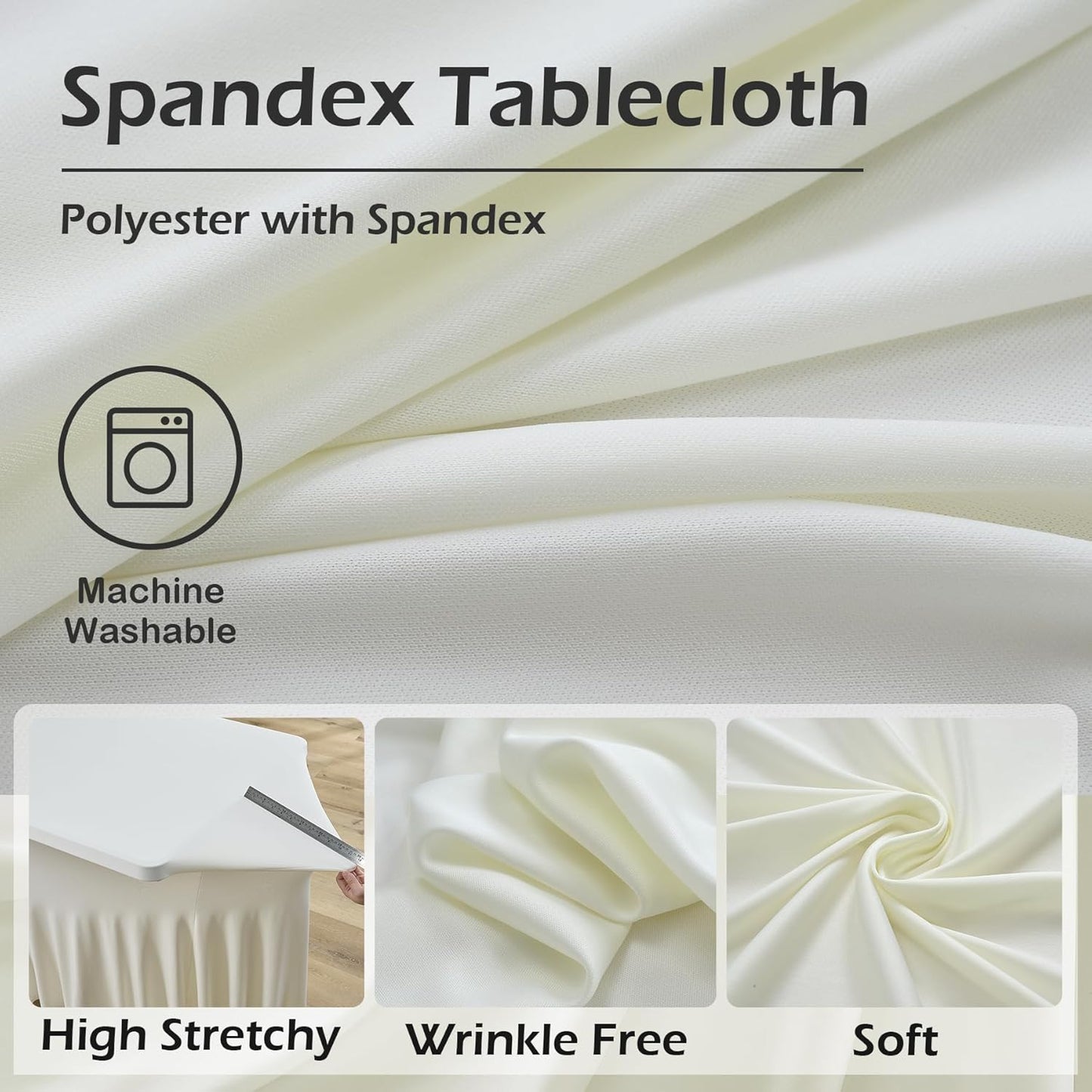 1 pk Ivory Spandex Tablecloth 6ft with Ruffle Skirts,Wrinkle Free High Stretch Cream Fitted Tablecloths for 6 Foot Rectangle Tables,Elastic Spandex Table Covers 6 ft for Parties Weddings Banquet