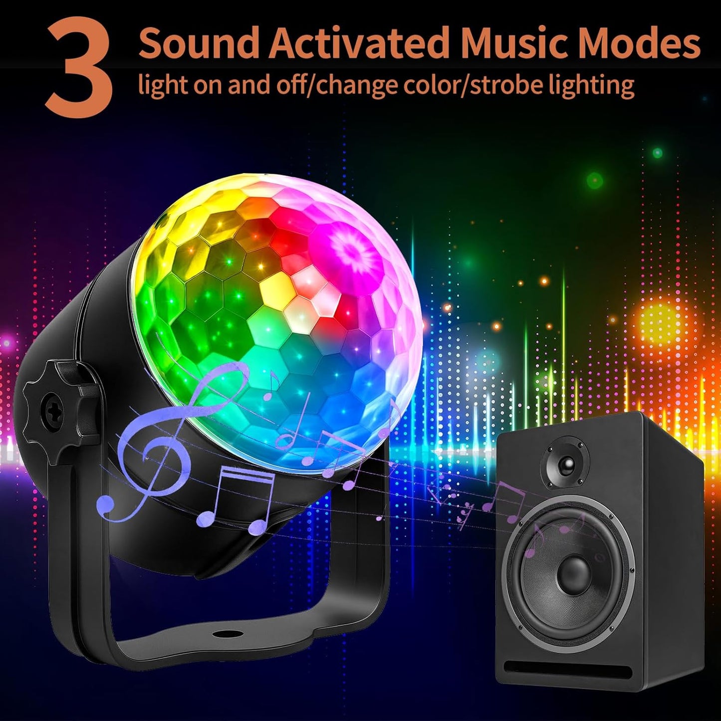 Disco Ball Light, Sound Activated Party Strobe Light, DJ Rave Lights with Remote, LED Stage Lights for Karaoke Birthday Christmas Halloween Decorations Indoor