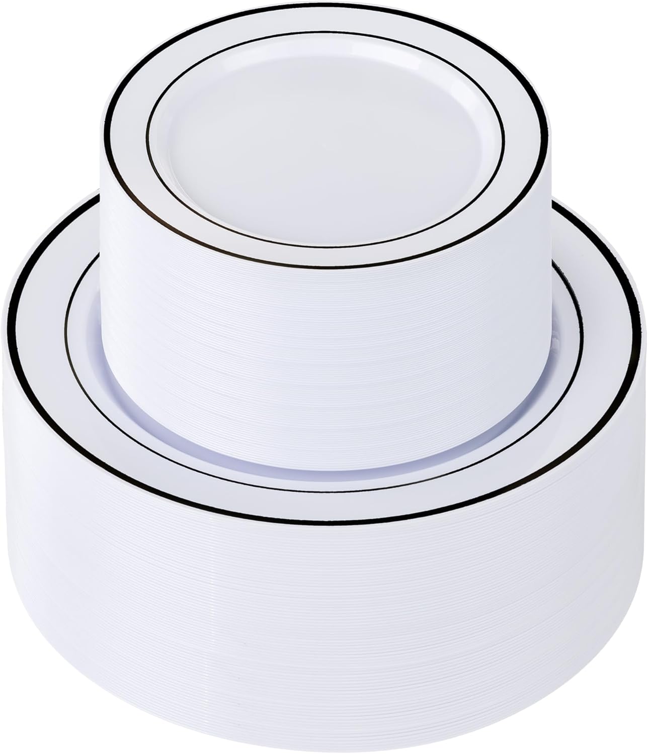 U-QE 100pcs Black Plastic Plates for Party - Black Plates Disposable Heavy Duty - Include 50 10" Dinner and 50 7" Dessert Plate, Fancy Plastic Plates for Wedding, Party, Birthday