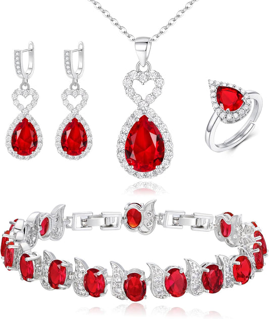 BriLove Wedding Jewelry Set for Women Bride Bridesmaid, Gorgeous Cubic Zirconia Teardrop Necklace Earrings Bracelet Adjustable Ring Jewelry Gift for Birthday/Anniversary/Mother’s Day