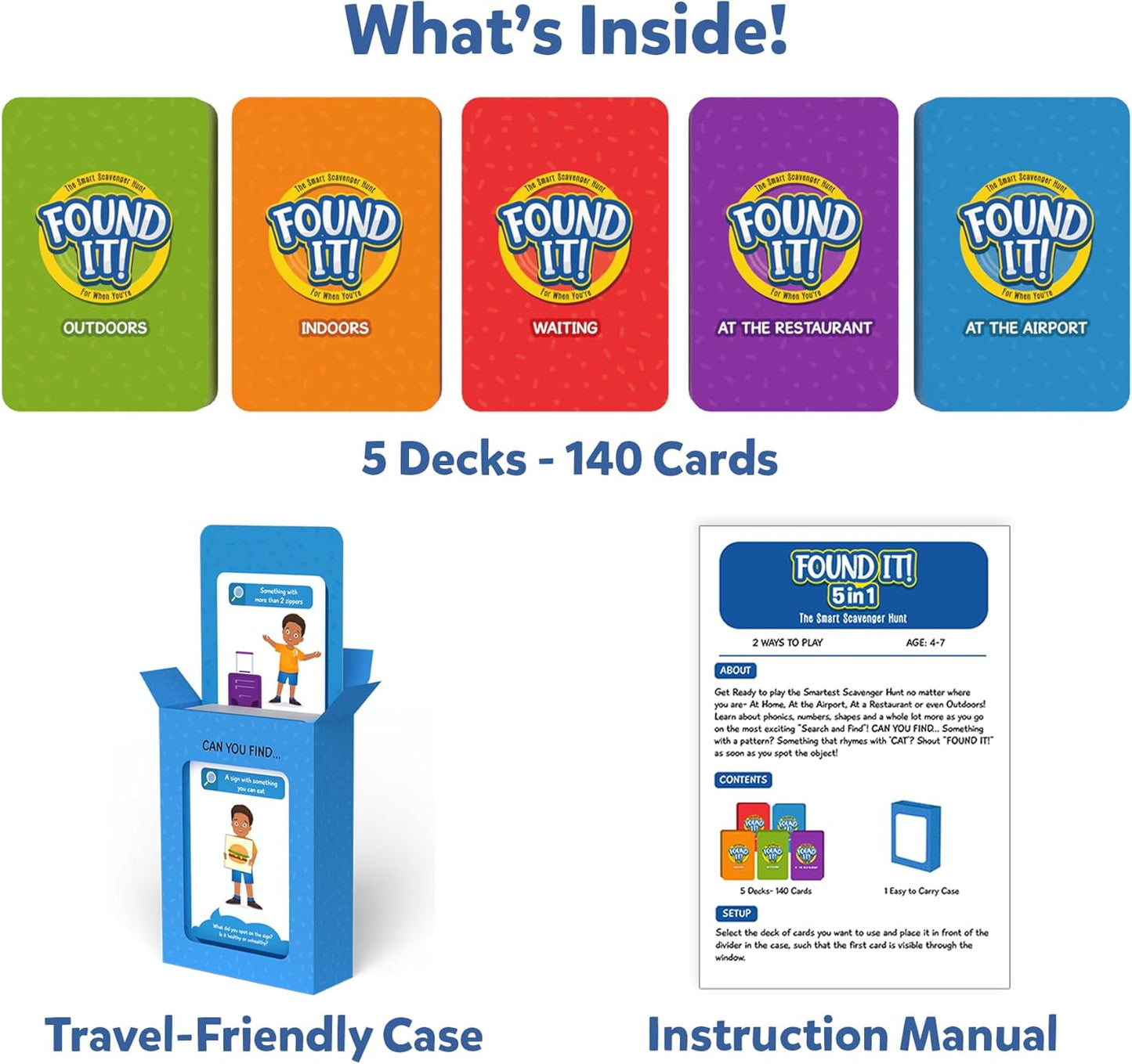 Skillmatics Scavenger Hunt Card Game - Found It 5 in 1 Megapack, Fun Family Game, 140 Cards, Search and Find, Learning & Travel Toy, Gifts for Kids, Boys, Girls, Ages 4, 5, 6, 7