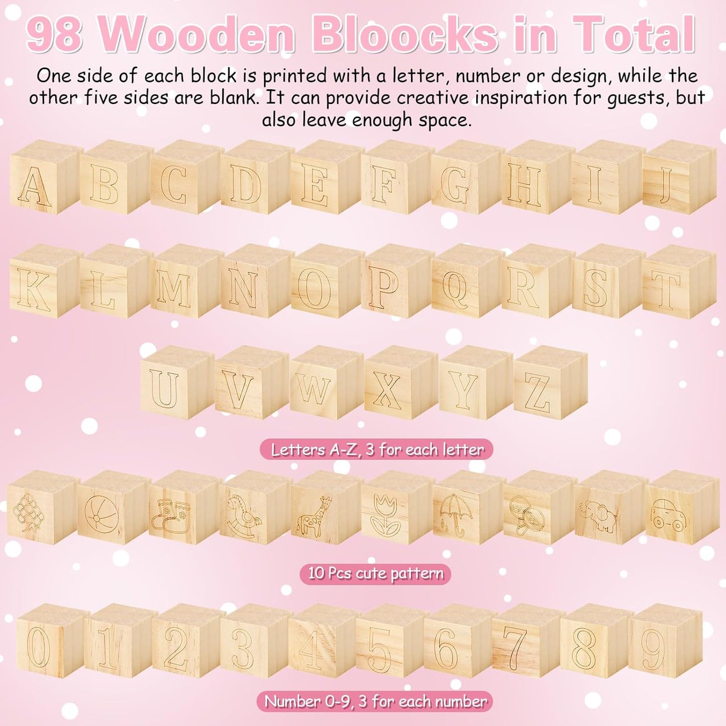 Marsui 136 Pcs Baby Shower Blocks to Decorate Game Kit Includes 98 Wooden Blocks, 36 Markers, 1 Game Sign, 1 Storage Box for Baby Shower Gender Reveal Activity Party Decorations (Pink Bow)