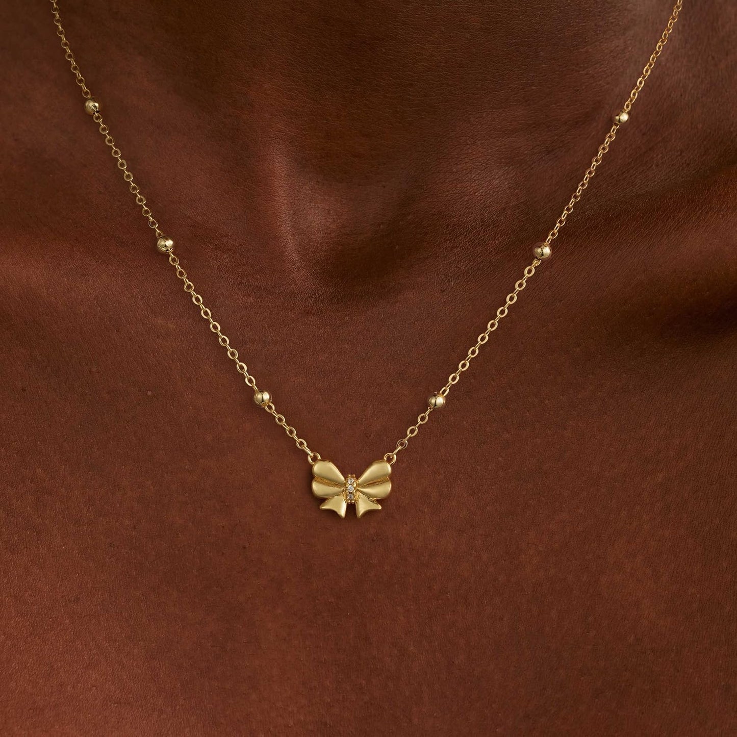 Stocking Stuffers for Women Dainty Bow Necklace 14K Gold Plated Cute Choker Small Pendant Charm Necklaces Teen Gift Trendy Stuff Personalized Jewelry Christmas Gifts