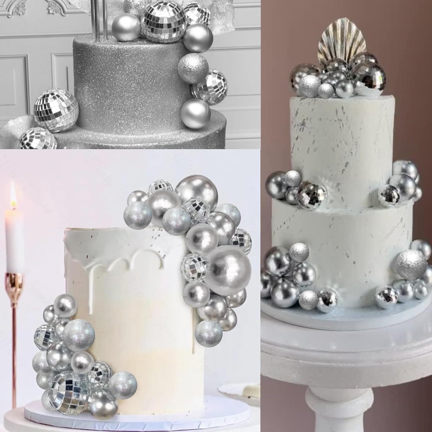 36 Pack Balls Cake Topper Decorations Foam Balloons Cake Decorations Sticks Mini Balloons Cake Toppers Balls Cake Picks for Baby Shower Wedding Anniversary Birthday Party Decorations Light Silver