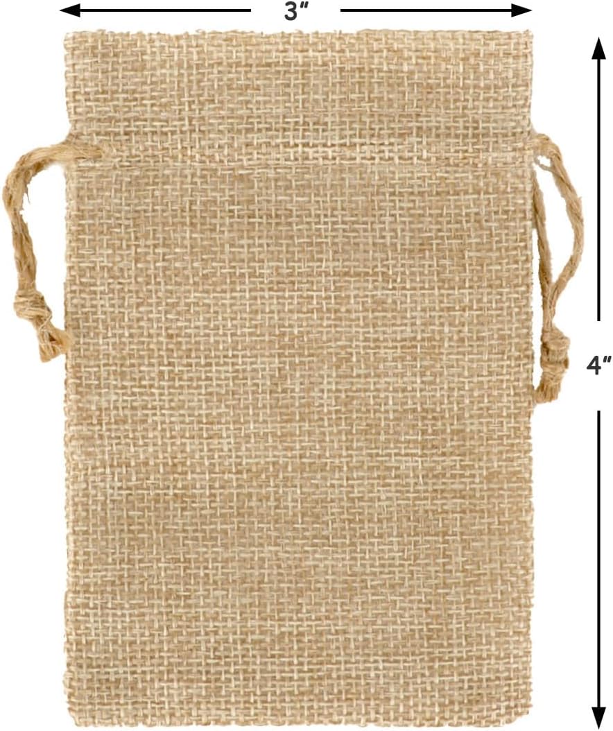 Tapleap Burlap Bags with Drawstring, 3x4 Inches Burlap Favor Sack (Lot of 50) for Wrapping Favors or Gifts, Birthday, Wedding, Party or Household Use