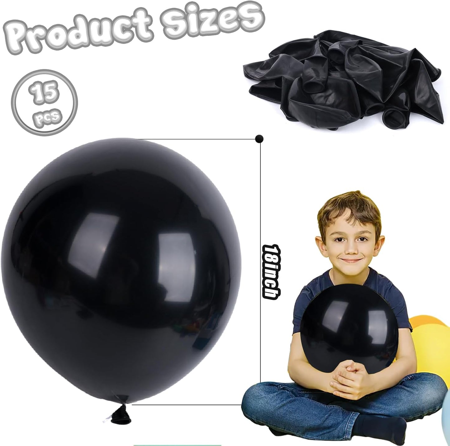 LovesTown 15PCS Party Balloons, 18inch Latex Balloons Garland Arch Kit for Wedding Engagement Graduation Anniversary Party Decor Black