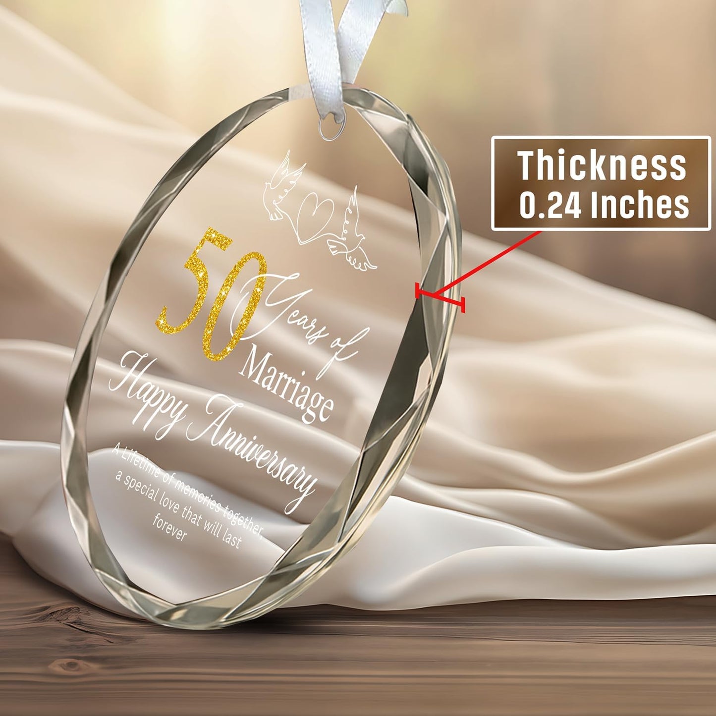 50th Anniversary Wedding Gifts for Couple - 50 Year Anniversary Wedding Gift Ideas for Parents, Husband, Wife, Her, Him - Best 50th Decoration Glass Ornament