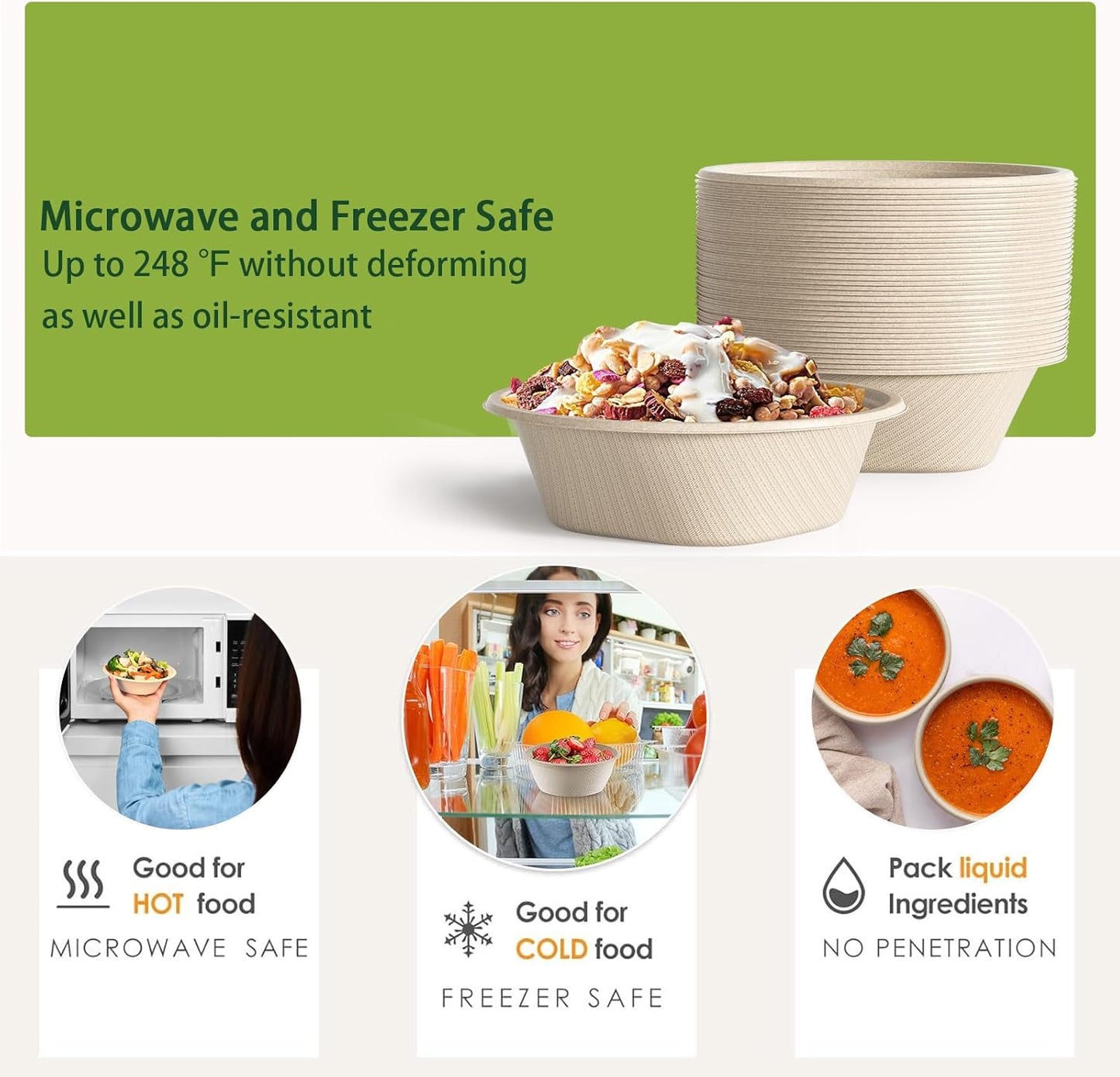 Homestockplus [50 Pack] 24 Oz Disposable Paper Bowls - Heavy Duty Disposable Bowls - Made from Natural Bagasse for Cereal, Rice, French Fries - Convenient and Compostable