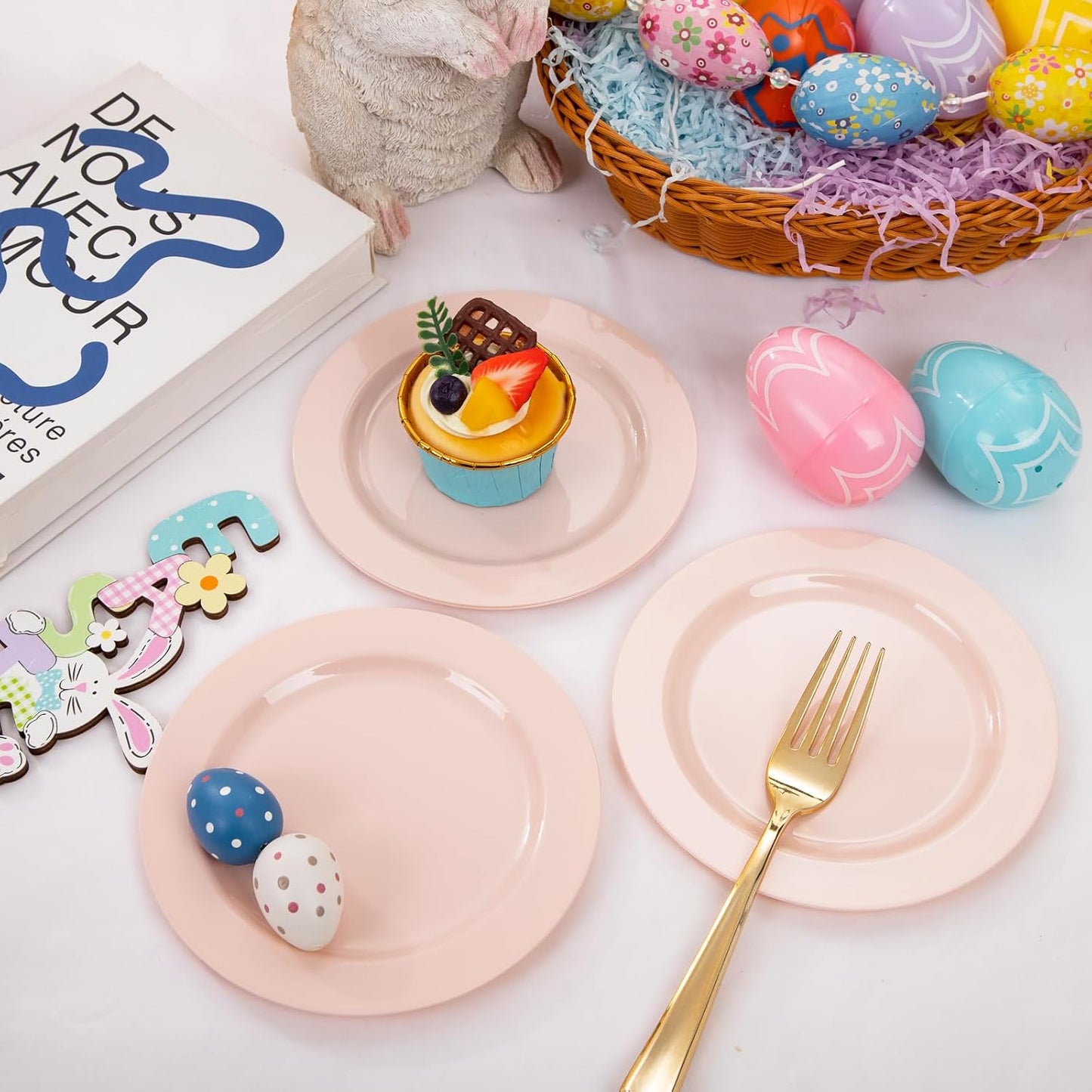 bUCLA 100Pieces Pink Plastic Dessert Plates - 6.25 inch Pink Disposable Dessert/Appetizer/Small Cake Plates for Wedding, Party & Mother's Day