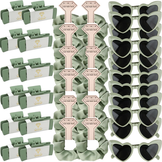Bridesmaid Scrunchies Proposal Gifts 4.1inch square Hair Claws Bachelorette Hair Clip heart sunglasses Girls gift for Wedding Party Favors (36pcs Sage Green)