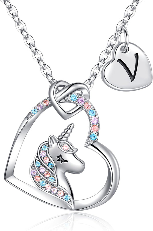 Hidepoo Stocking Stuffers for Teen Girls Kids - Colorful CZ Heart Pendant Initial Unicorn Necklaces for Girl Jewelry Birthday Gift Christmas Gifts for Grandkids Girls Kid