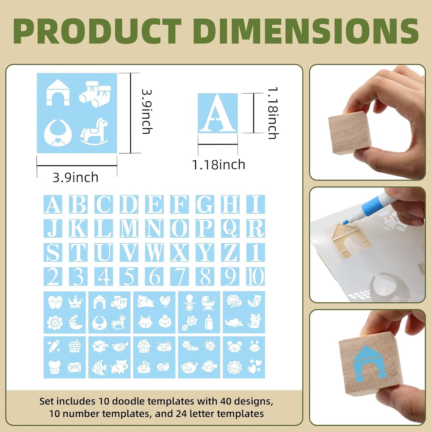 100 Pcs Baby Shower Game Sign Kit Baby Showers Block to Decorate Includes 100 DIY Wooden Blocks 1 Game Sign 12 Colors Pens 76 Templates to Paint Babys Showers Prize for Gender Reveals Party