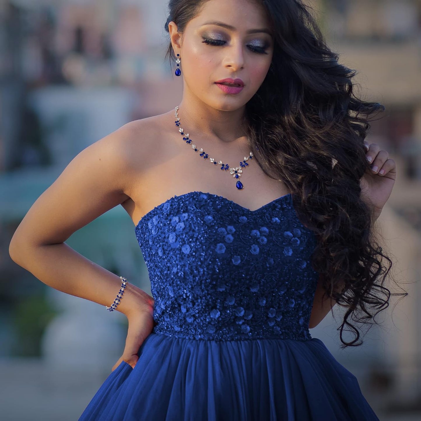 Crysdue Wedding Jewelry Set for Women, Floral Leaf Vine Teardrop Necklace Dangle Earrings Bracelet and Hair Comb, Cubic Zirconia Elegant Party Prom Jewellery for Bridal Bridesmaid