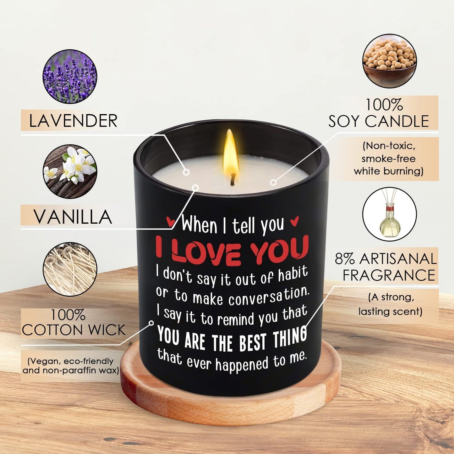TEEZWONDER Christmas Anniversary Wedding Gifts for Men Women - Long Lasting Vanilla Lavender Candle 10 Oz - I Love You Gift for Him Her, Birthday Gifts for Husband Wife Boyfriend Girlfriend
