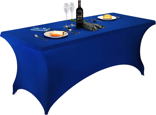 LZY Spandex Table Covers 6 Feet, Stretch/Fitted Table Covers for 6 Feet Folding Table, Rectangular Spandex Table Cloths for Wedding Party or Event (6FT-2PCS, Classicblue)