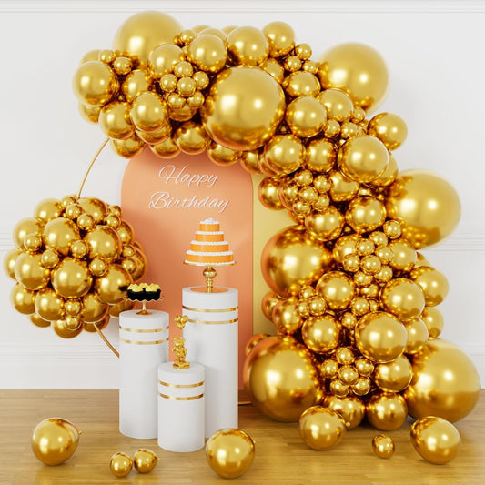 134Pcs Metallic Gold Balloons Different Sizes 5 10 12 18 Inch Chrome Gold Latex Balloon for Birthday Wedding Baby Shower.