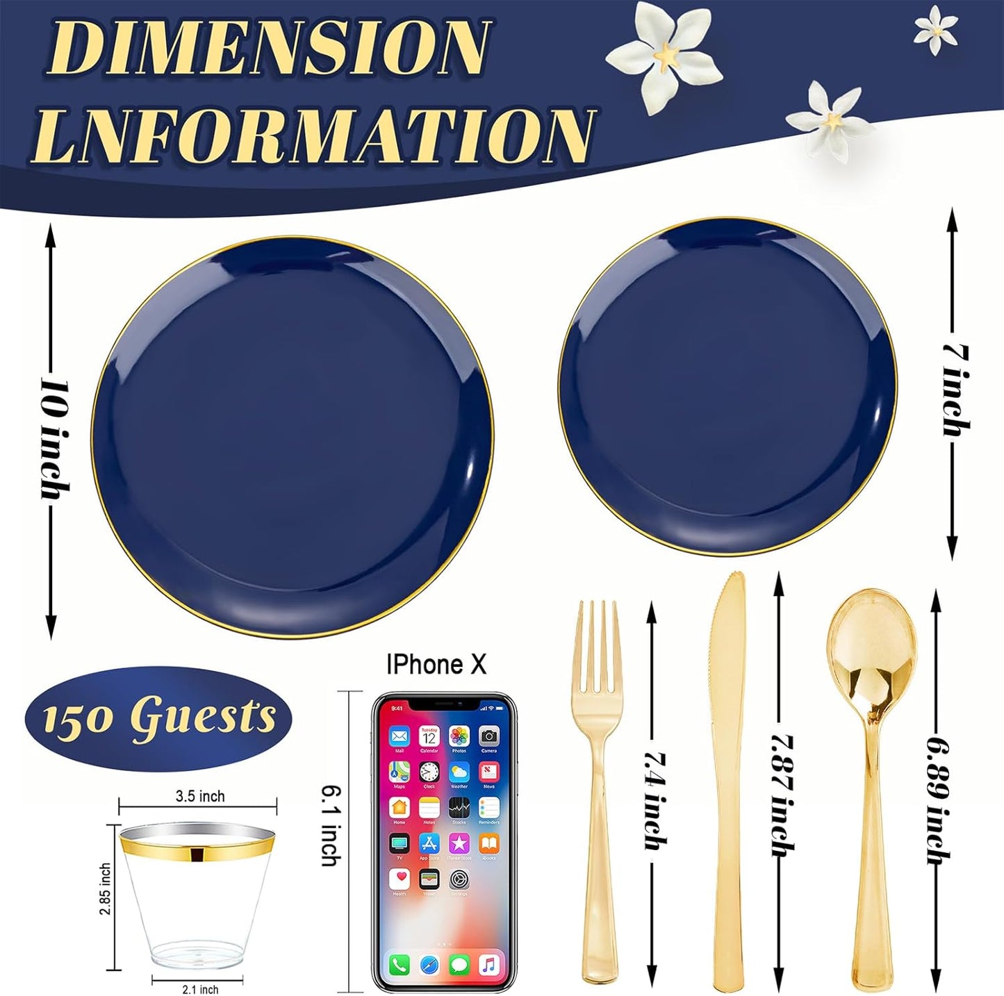 WDF 150pcs Blue plastic Plates - Navy Blue Plates Disposable - 25guest Disposable Dinnerware Sets for Party/Wedding/Birthday
