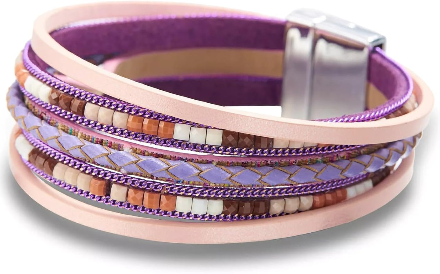 Fesciory Leather Wrap Bracelets for Women, Boho Leopard Multi-Layer Crystal Beads Cuff Bracelet Jewelry