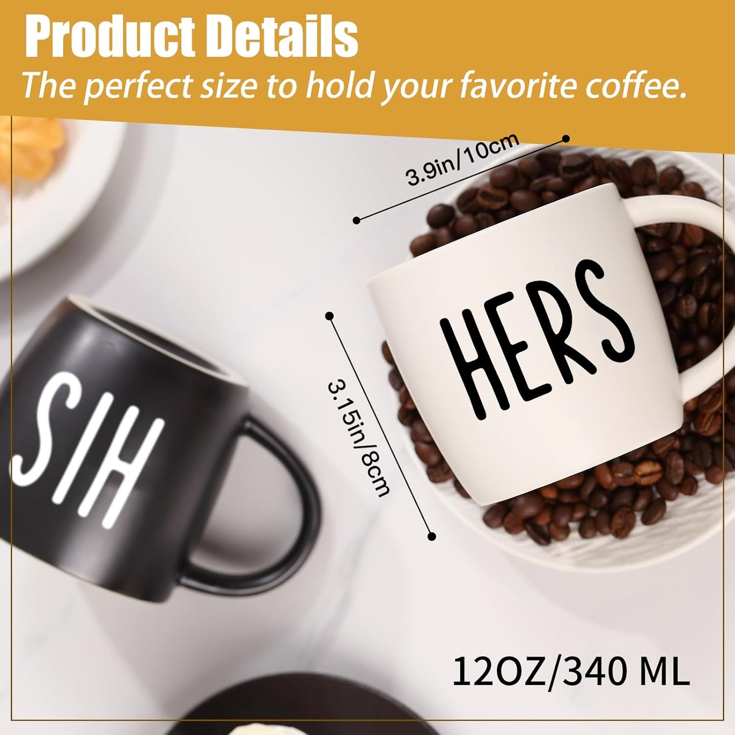 His And Hers Mugs Set Of 2 Coffee Mug 12 Ounce, Cute Matching Coffee Mug Couples for Anniversary, Wedding,Engagement， His and Her Gifts