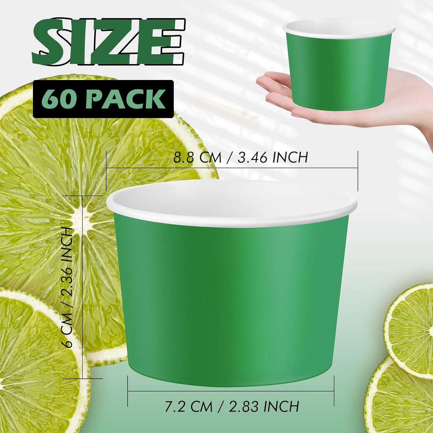 Paper Ice Cream Cups 9oz Colored Disposable Dessert Bowls for Hot or Cold Food Party Cups for Birthday Baby Shower Easter Party Supplies(Green,60 Pcs)
