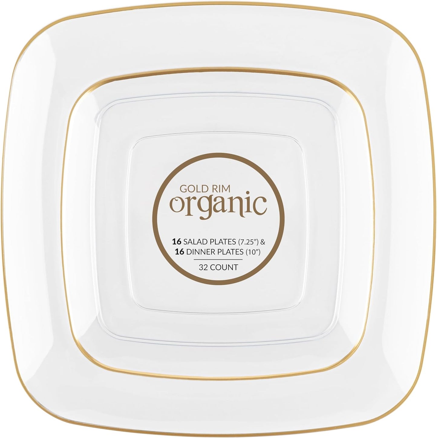 PLASTICPRO Square Clear Plastic Organic Design Party Plates includes 16 7.25'' & 16 10'' Premium heavyweight Elegant Disposable Tableware Dishes