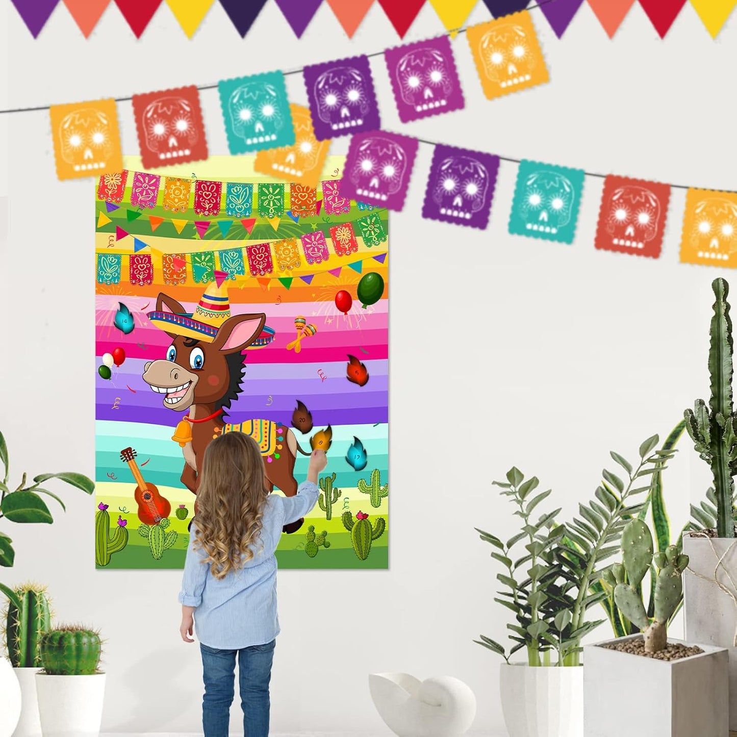 NEBURORA Pin The Tail on The Donkey Mexican Donkey Game with 24Pcs Tails Cinco De Mayo Party Mexican Party Fiesta Themed Taco Party Decorations Kids Birthday Supplies