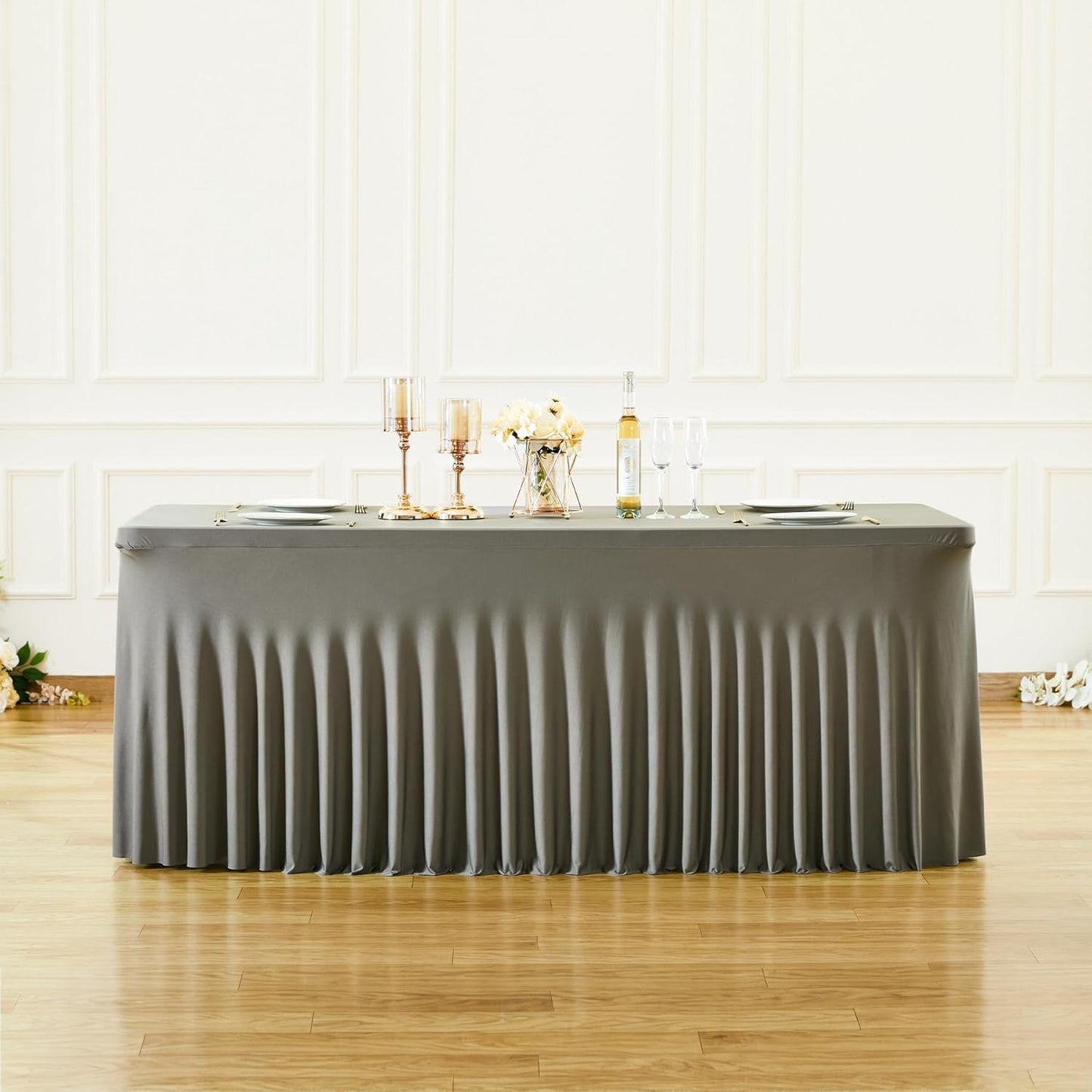PARTISKY Gray Spandex Tablecloth for 6ft Rectangle Tables, Stretchable Table Cover Skirt for Folding Tables Weddings Parties Banquets Events Trade Shows and Dessert Table