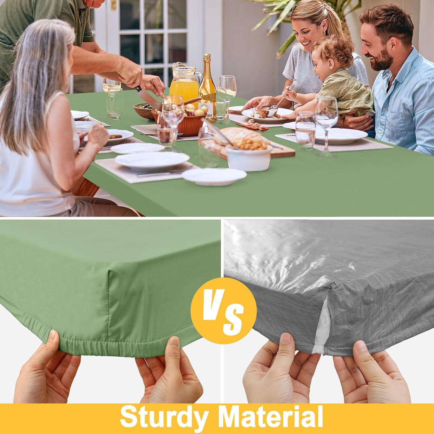 Rectangle Table Cloth, Waterproof Elastic Fitted Tablecloth for 4 Foot Folding Tables, Washable Polyester Tablecloths for Picnic, Camping, Outdoor (Green, 30"x48")