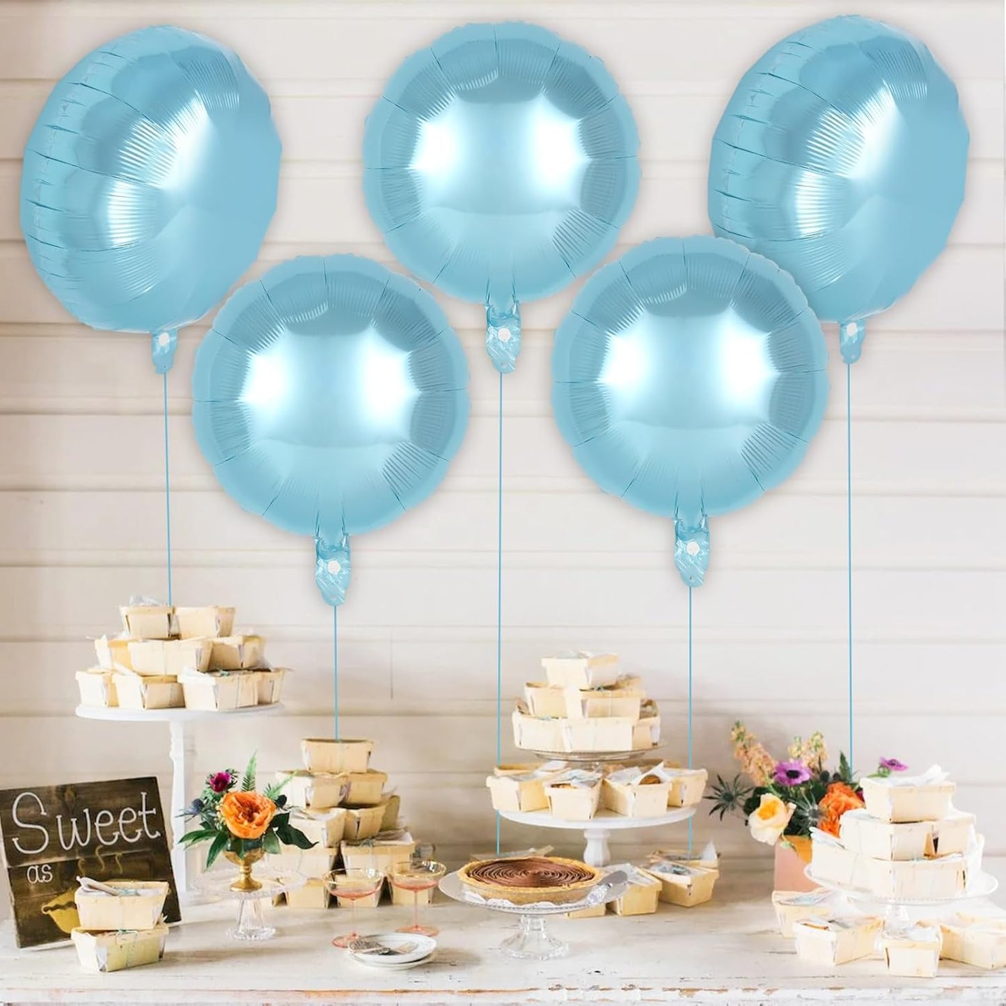 20 Pcs Light Blue Round Shaped Balloons,18 Inch Round Foil Balloon,Giant Round Mylar Balloon Helium Balloons for Birthday Party Baby Shower Wedding Decorations (Light Blue)