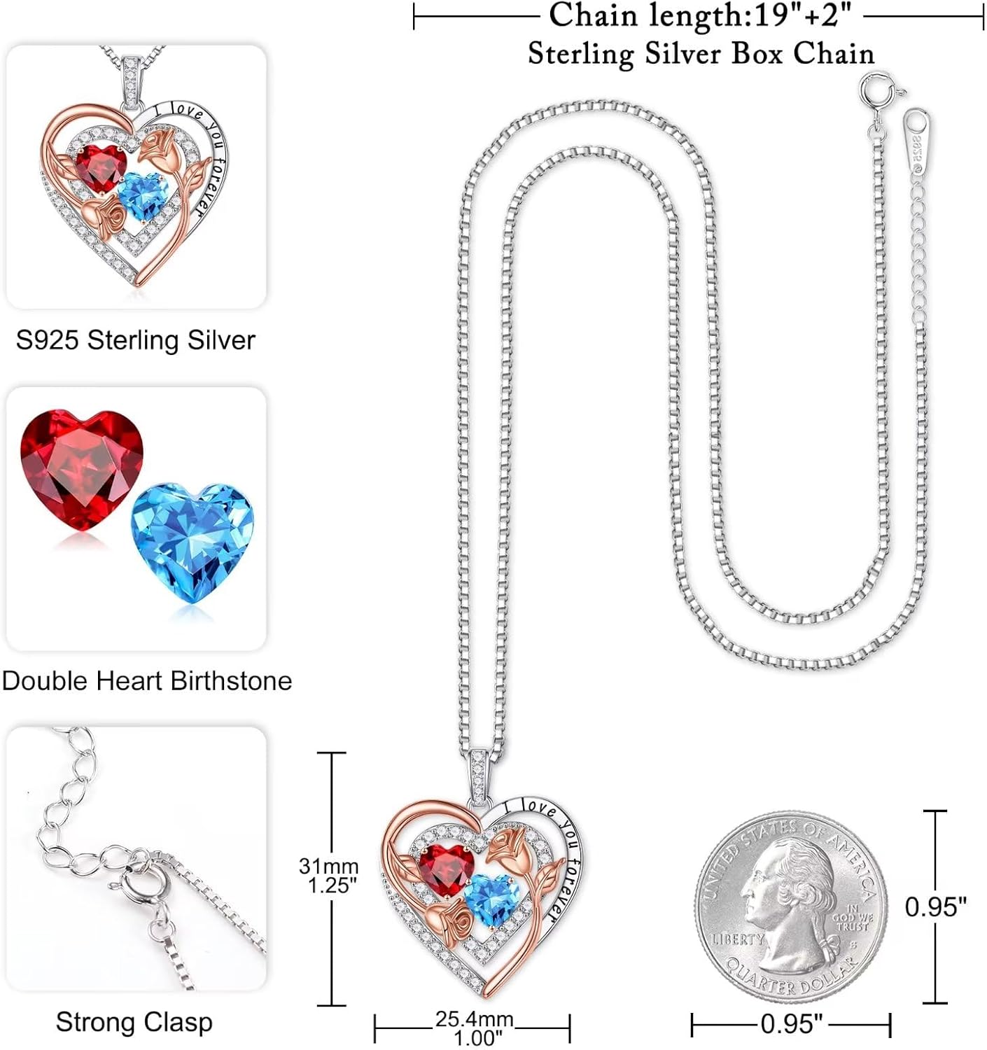 Iefil Birthstone Necklace for Women - Sterling Silver Birthstone Necklace Anniversary Birthday Gifts for Her Wife Mom Daughter