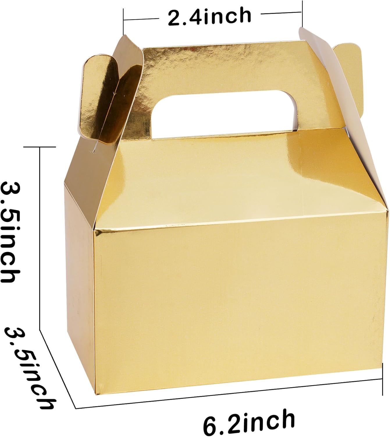 XAGLVV 24 Pack Gold Gable Boxes with Handles 6.2x3.5x3.5 Inch Paper Party Favor Gift Box for Wedding Birthday Baby Shower Graduation