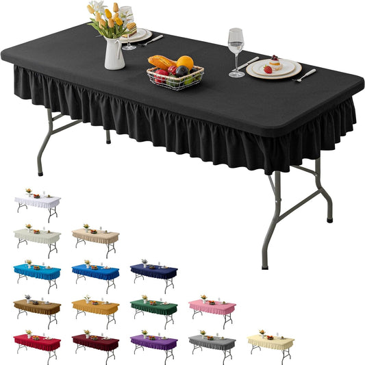 4ft Black Stretch Tablecloth for Rectangular Tables - Flared Wrap Design, Waterproof, Wrinkle-Resistant, Washable - Ideal for Weddings, Parties, Banquets & Table Protection