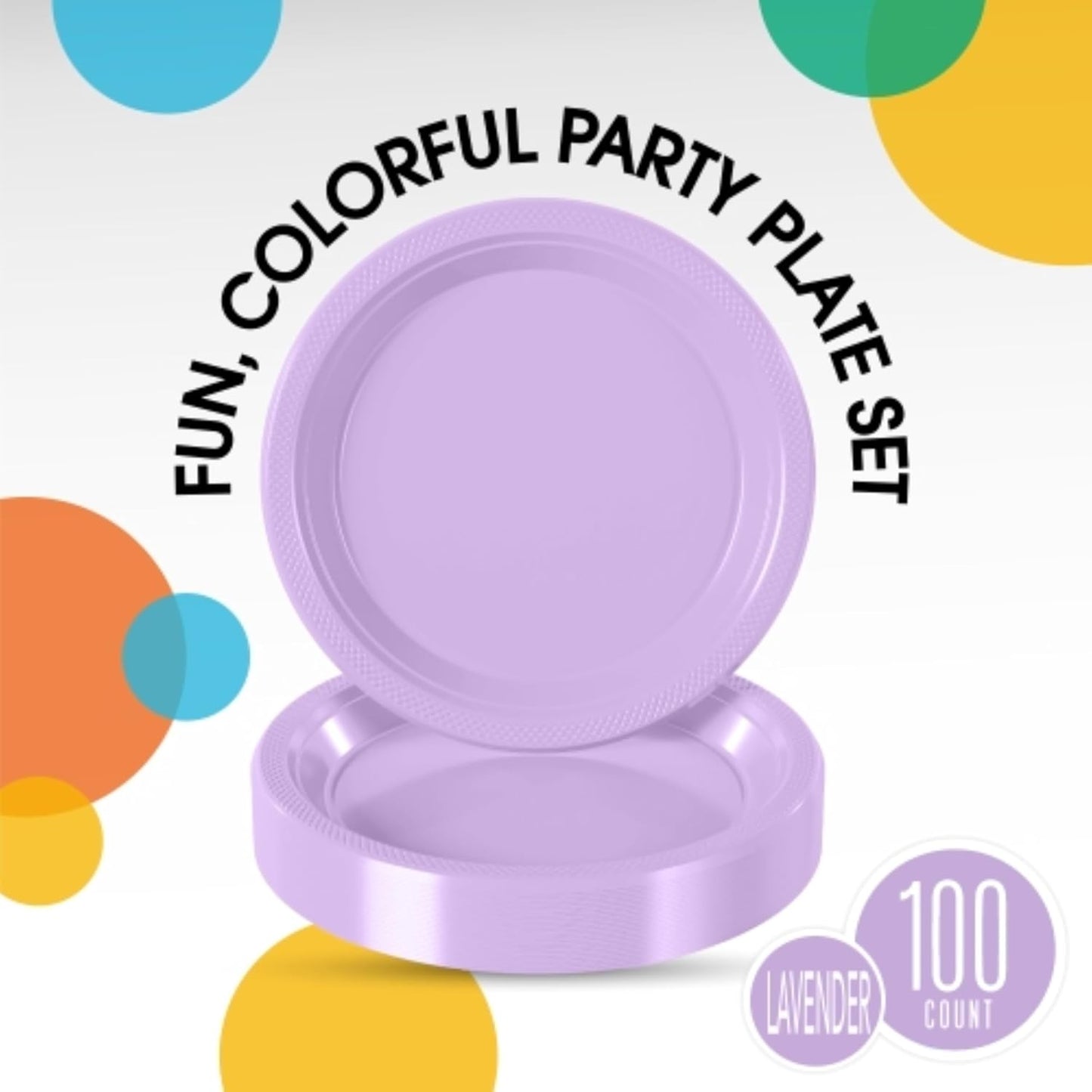 Exquisite Party Solids Lavender Plastic Plates For Party 9" Lavender Disposable Plates Heavy Duty 100 Pcs Plastic Dinnerware Sets Heavy Duty 350 GSM Disposable Dinnerware Set