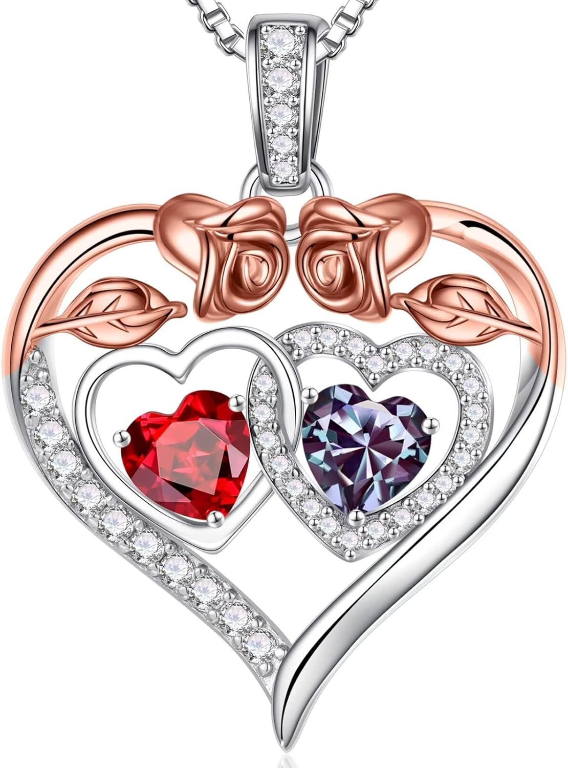 Iefil Double Birthstone Necklace Gifts for Wife Girlfriend Her Women, Birthstone Jewelry Gemstone Valentines Birthday Gifts for Her Women Wife Mom Grandma