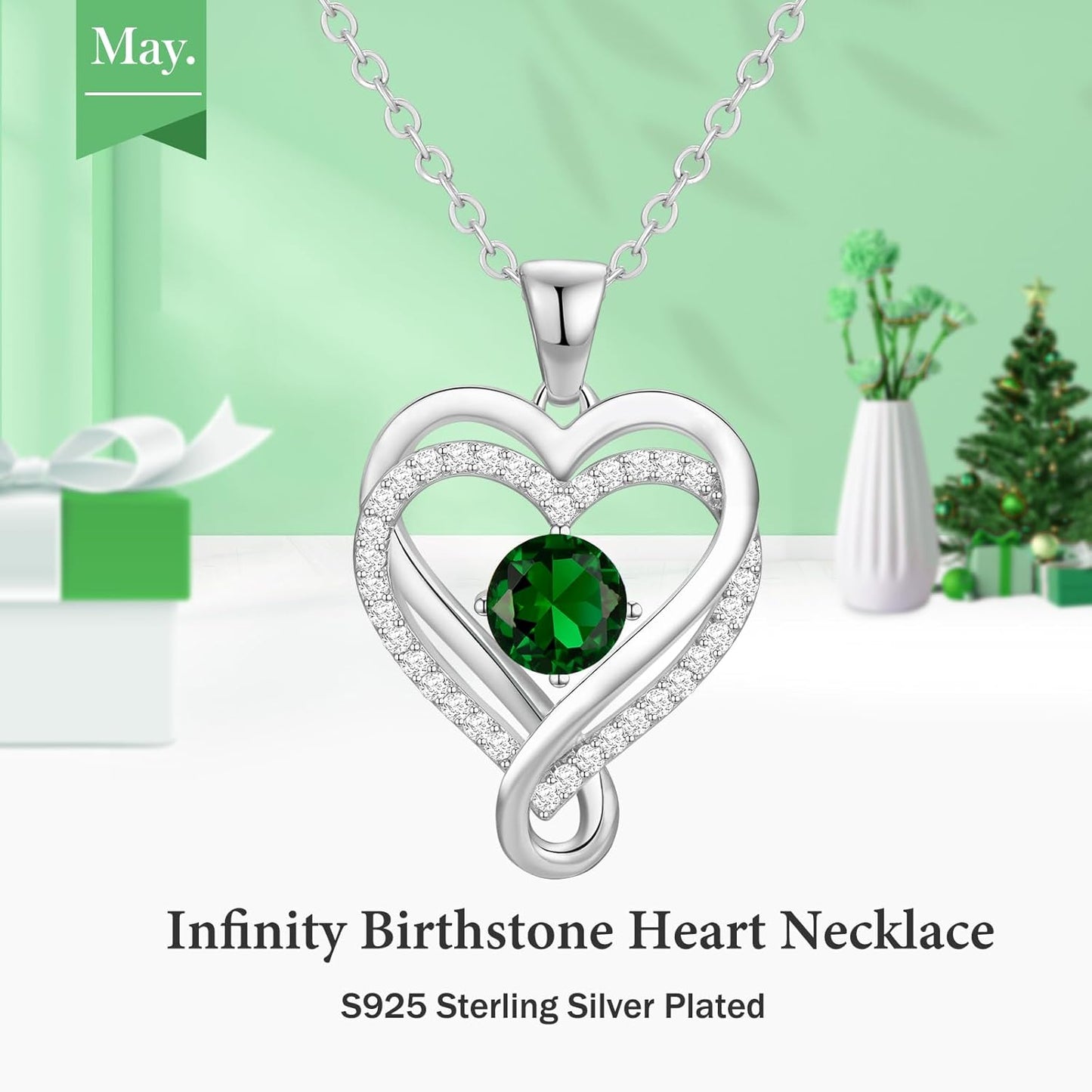 18K Rose Gold Infinity Love Heart Birthstone Necklace for Women Wife, Anniversary for Women Wife Birthday Gift for Her Girlfriend Mom Daughters, I Love You Women's Jewelry S925 Sterling Silver