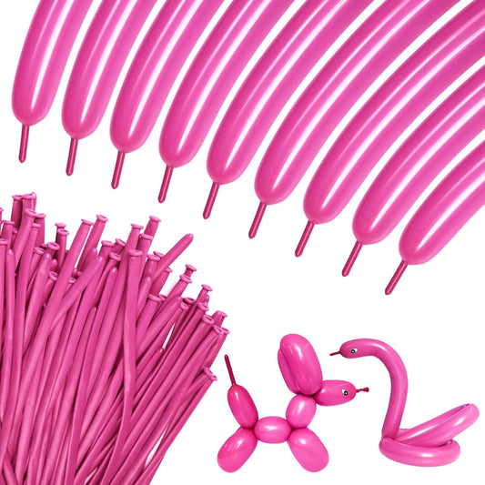 100Pcs Hot Pink 260 balloons, Thickening Latex Rose Red 260q Balloons for Animal Model, Long Twisting Balloons for Halloween Xmas Presents, Animal Shape Weddings, Birthdays Clowns. (Retro rose red)