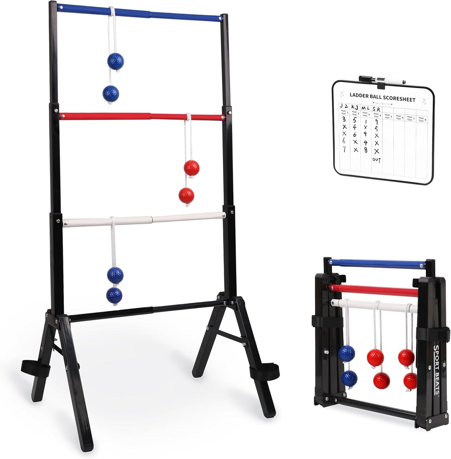 Metal Ladder Ball Set Assembly Free Portable Ladder Toss for Yard Outdoor Games - Includes Carrying Case, 6 Bolas and Scoreboard