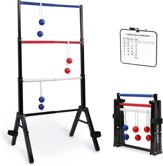 Metal Ladder Ball Set Assembly Free Portable Ladder Toss for Yard Outdoor Games - Includes Carrying Case, 6 Bolas and Scoreboard