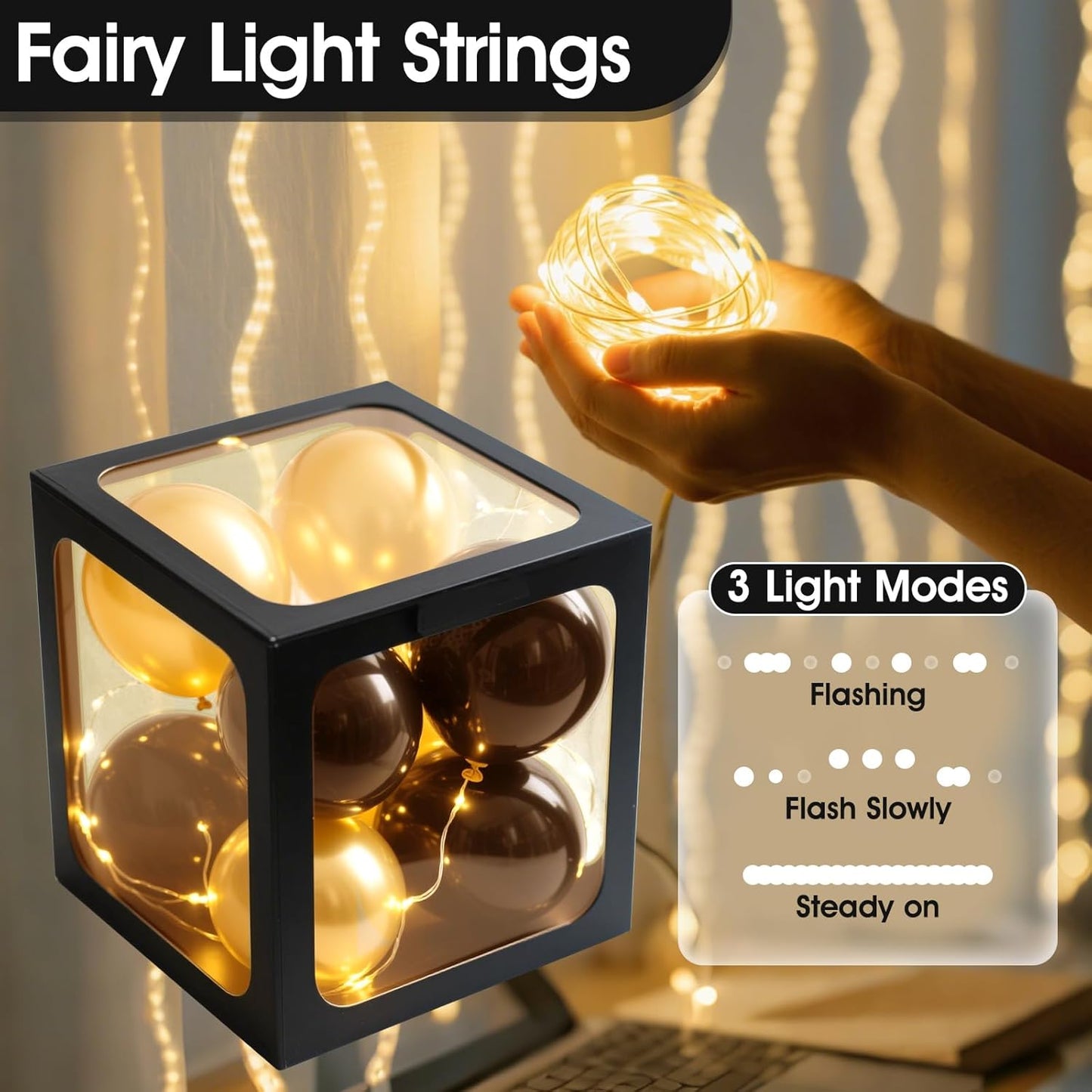 Ledido Baby Boxes with Letters for Baby Shower Decoration, 4 pcs Clear Balloon Boxes Blocks with LED Fairy String Lights 38 Balloons for Boy Girl Gender Reveal Birthday Party (Black)