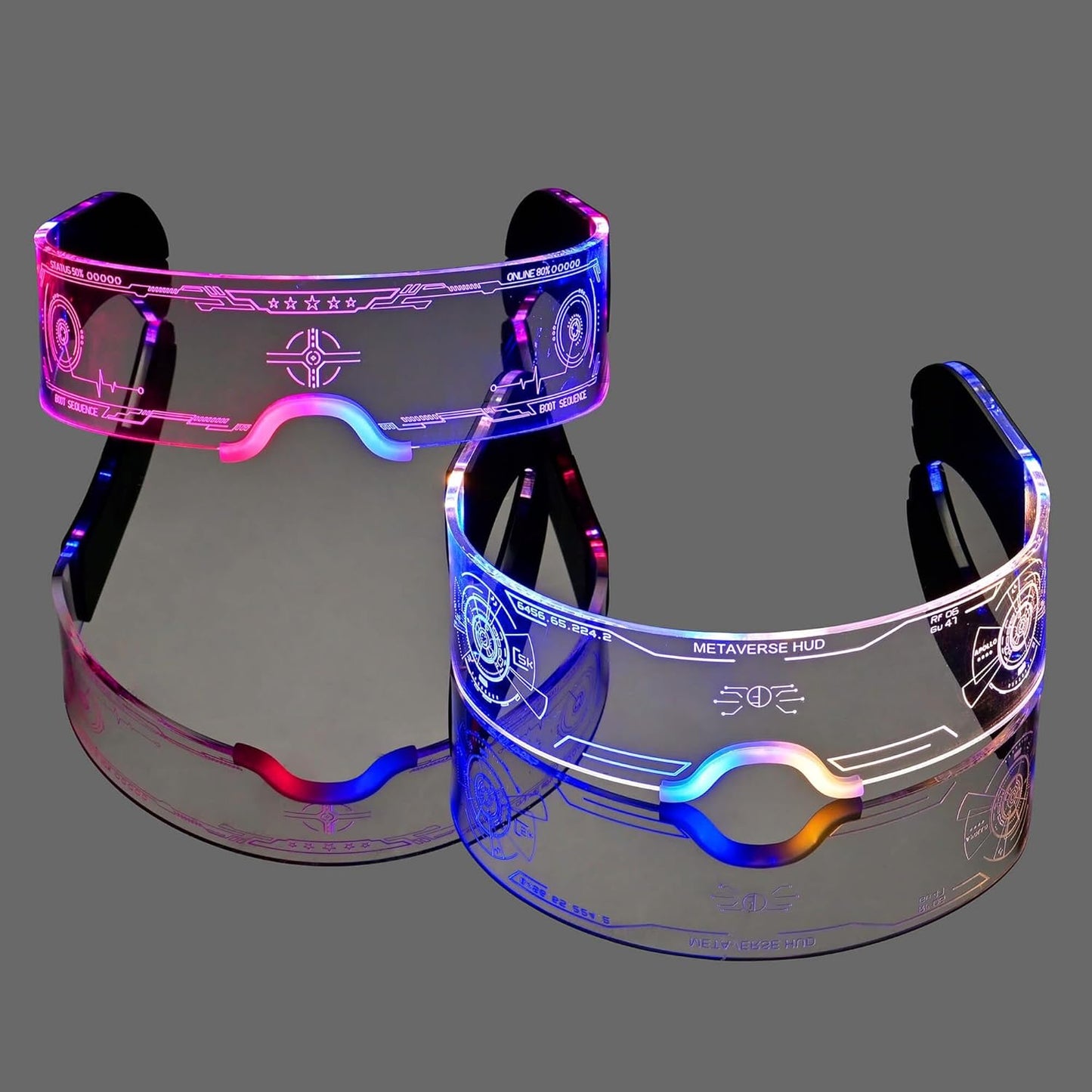 2 pack Light Up Glasses For Party LED Glass For Adults Kids Futuristic Sunglasses 7 Color Neon Glasses Glowing In Dark Accessories,Gifts(Elegant Style)
